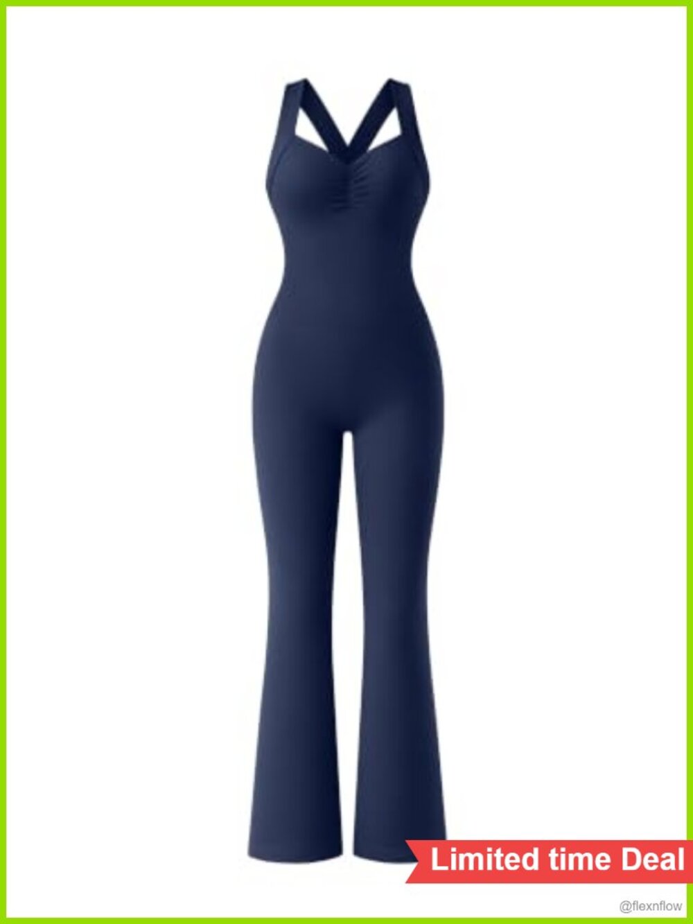 Sleeveless Flare Leg Jumpsuit V-Neck Cross Back Slim Fit One Piece